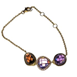 Gold Vermeil Over Sterling Silver & CZ Halo Colorful Bracelet